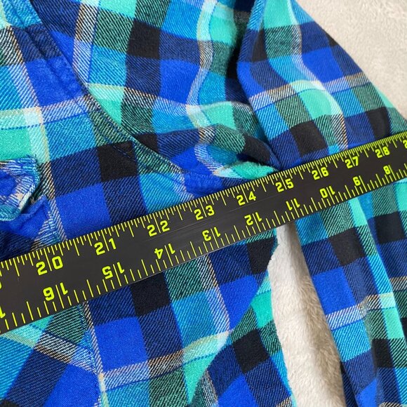 Vintage OP Ocean Pacific Mens Button Down Shirt 2XL Blue Green Plaid Flannel - Picture 4 of 10